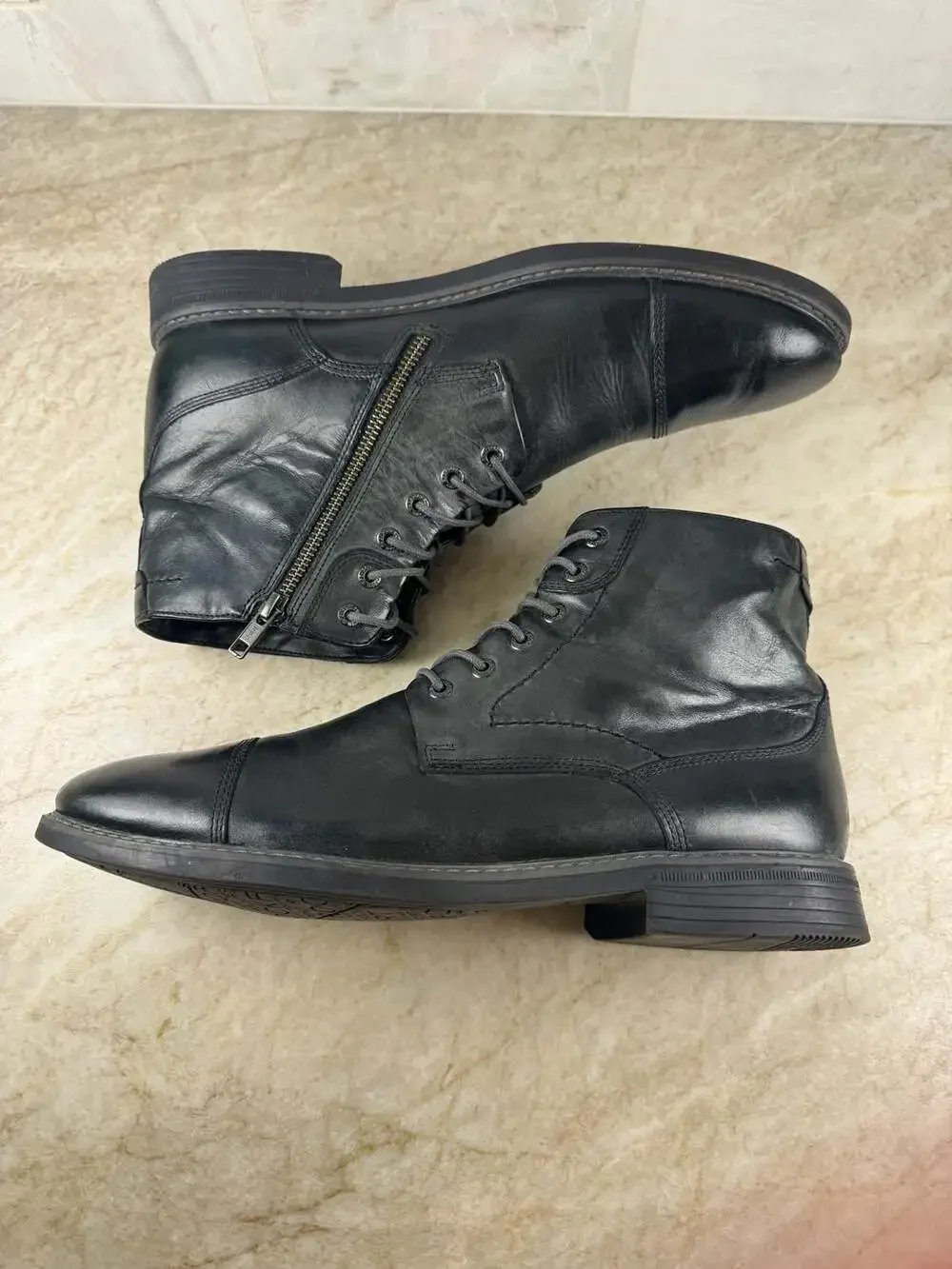 Rockport Men’s TruTech Leather Cap Toe Lace Up Ankle Boots Black Size 10.5
